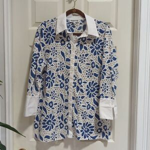 Mishca Women's Floral Lace Long Sleeve Button Up Blouse w/French Cuffs Sz Large